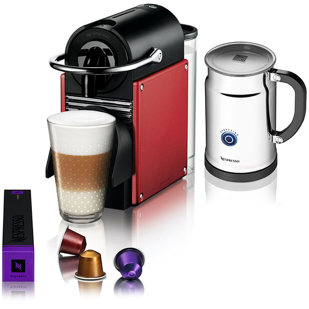 Nespresso D60 Pixie Carmine Red and Aeroccino Plus