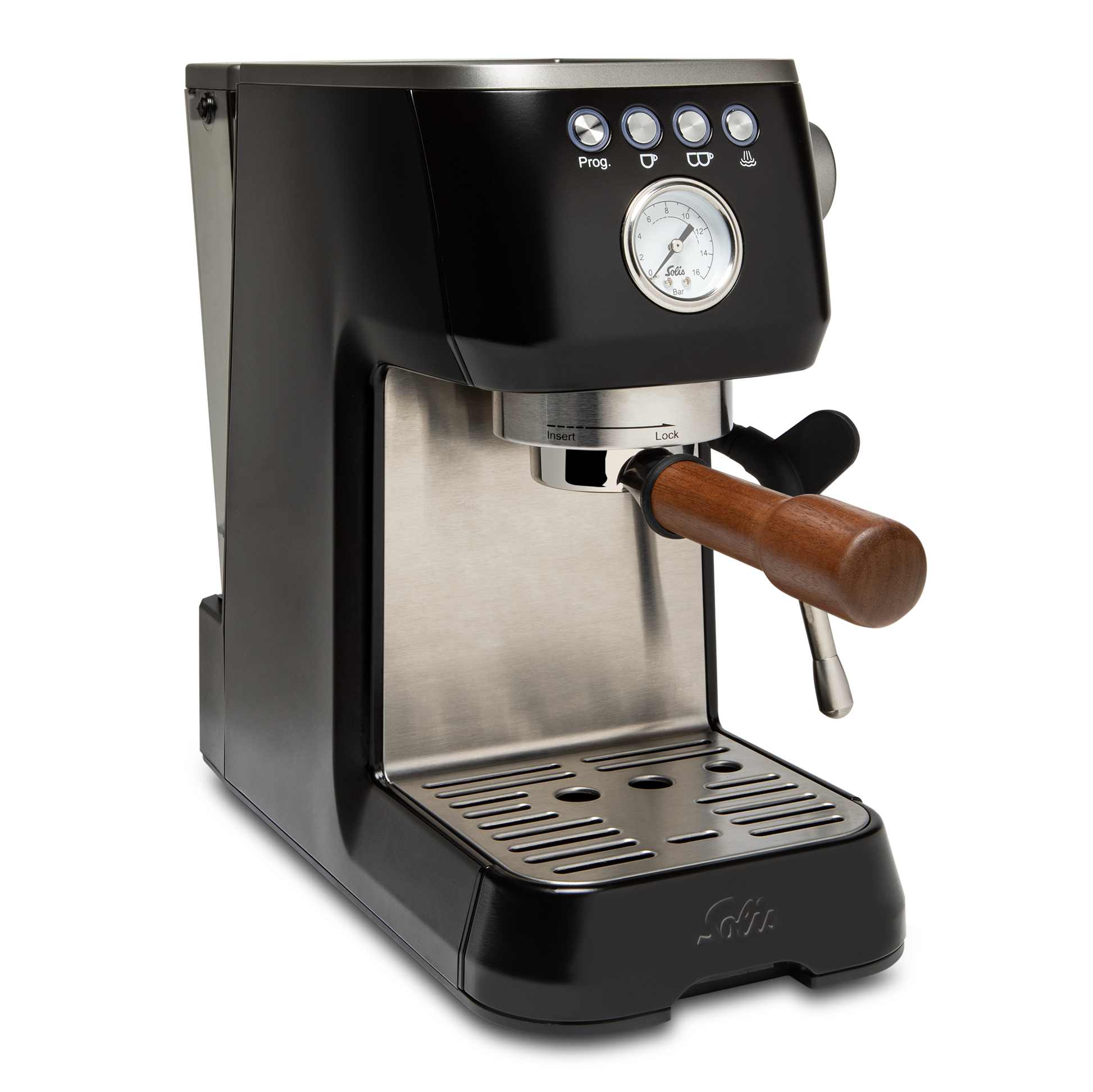 54mm Bottomless Portafilter Sapele in Solis Barista Perfetta Plus || Sapele