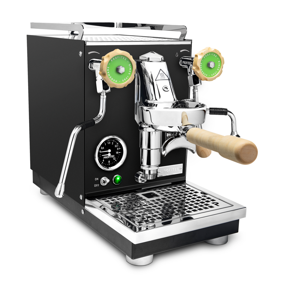 Profitec Pro 400 Espresso Machine in Matte Black with Tiger Maple