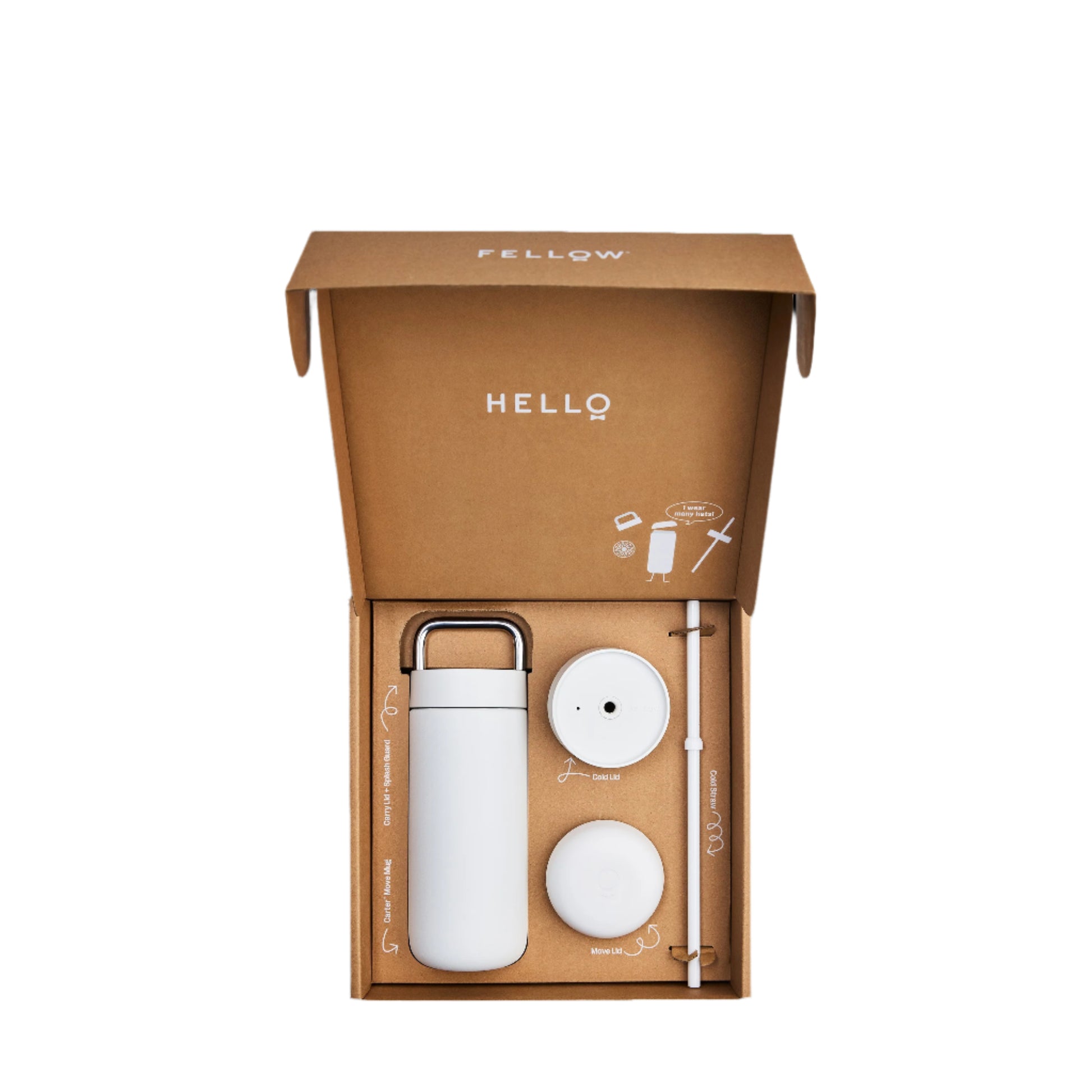 Fellow Carter 3 in 1 Sip System Matte White Components in Packaging || Matte White