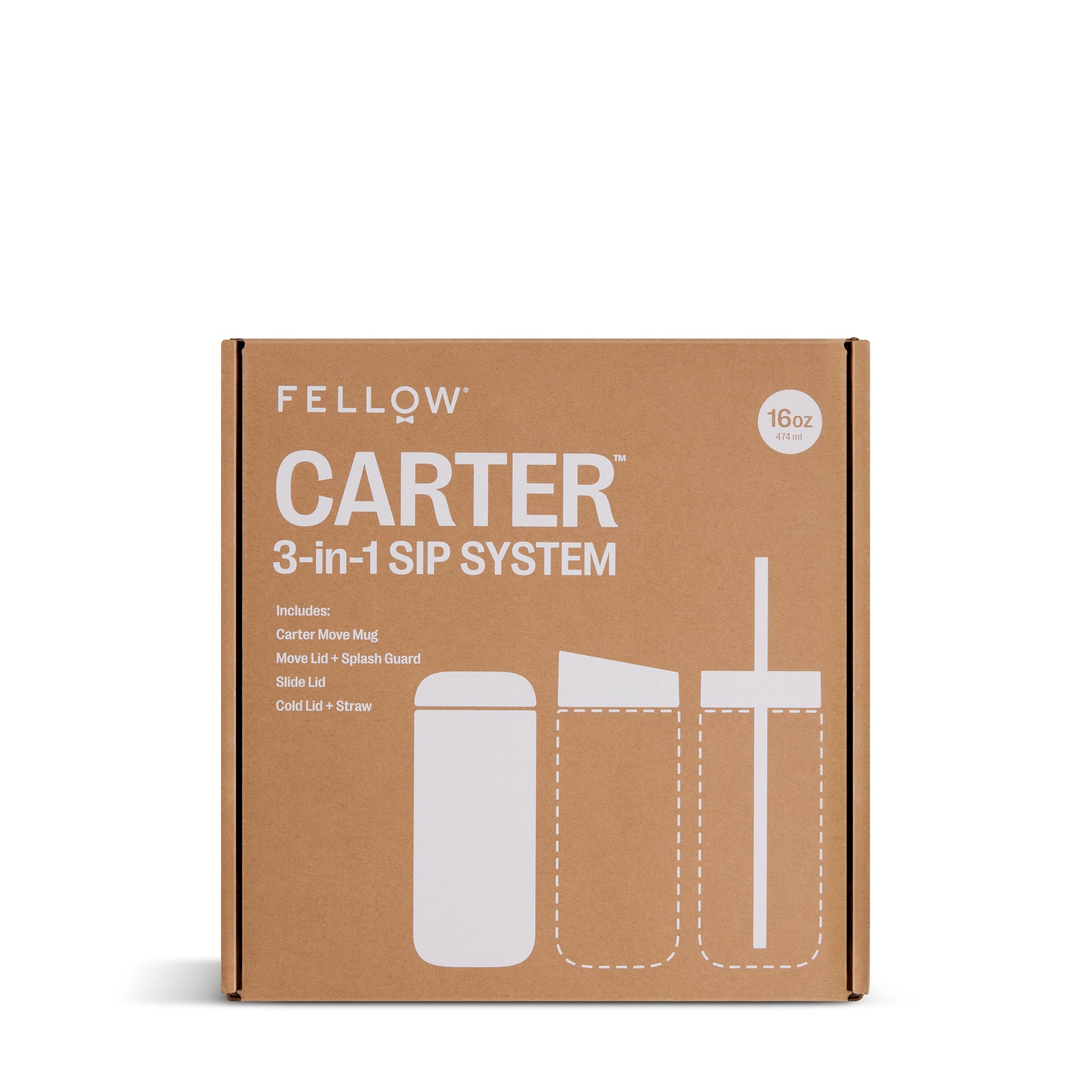 Fellow Carter 3 in 1 Sip System Matte White Packaging Front || Matte White