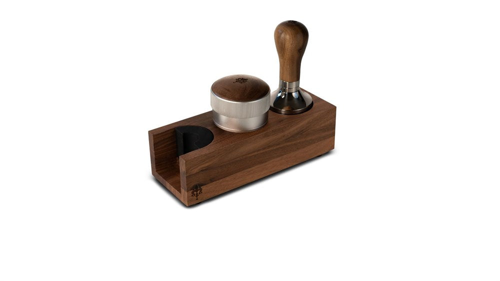 Eureka Wooden Tamping Station Double Walnut with accessories 2 || Double