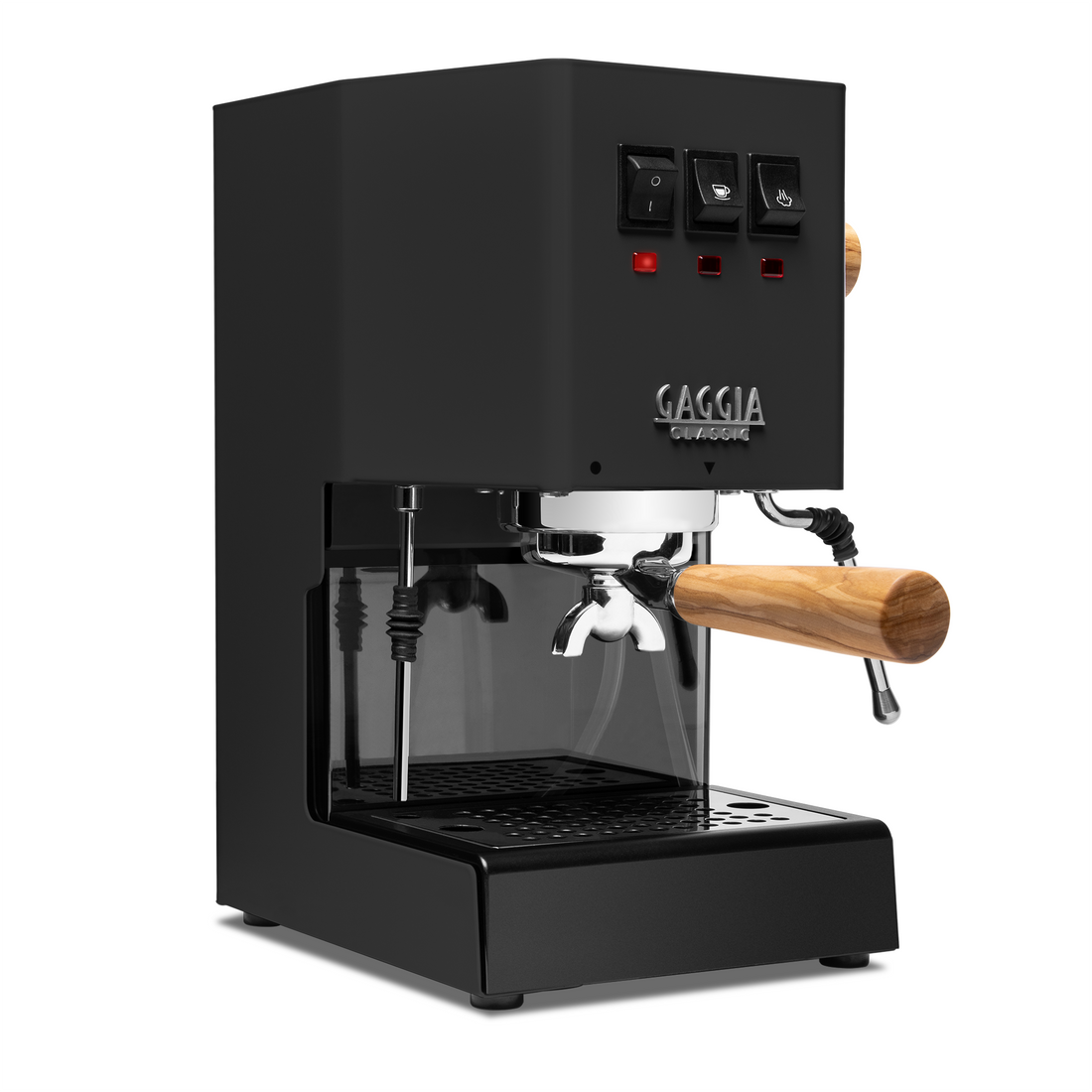 Gaggia Classic Pro E24 Thunder Black front angle with olive || Thunder Black