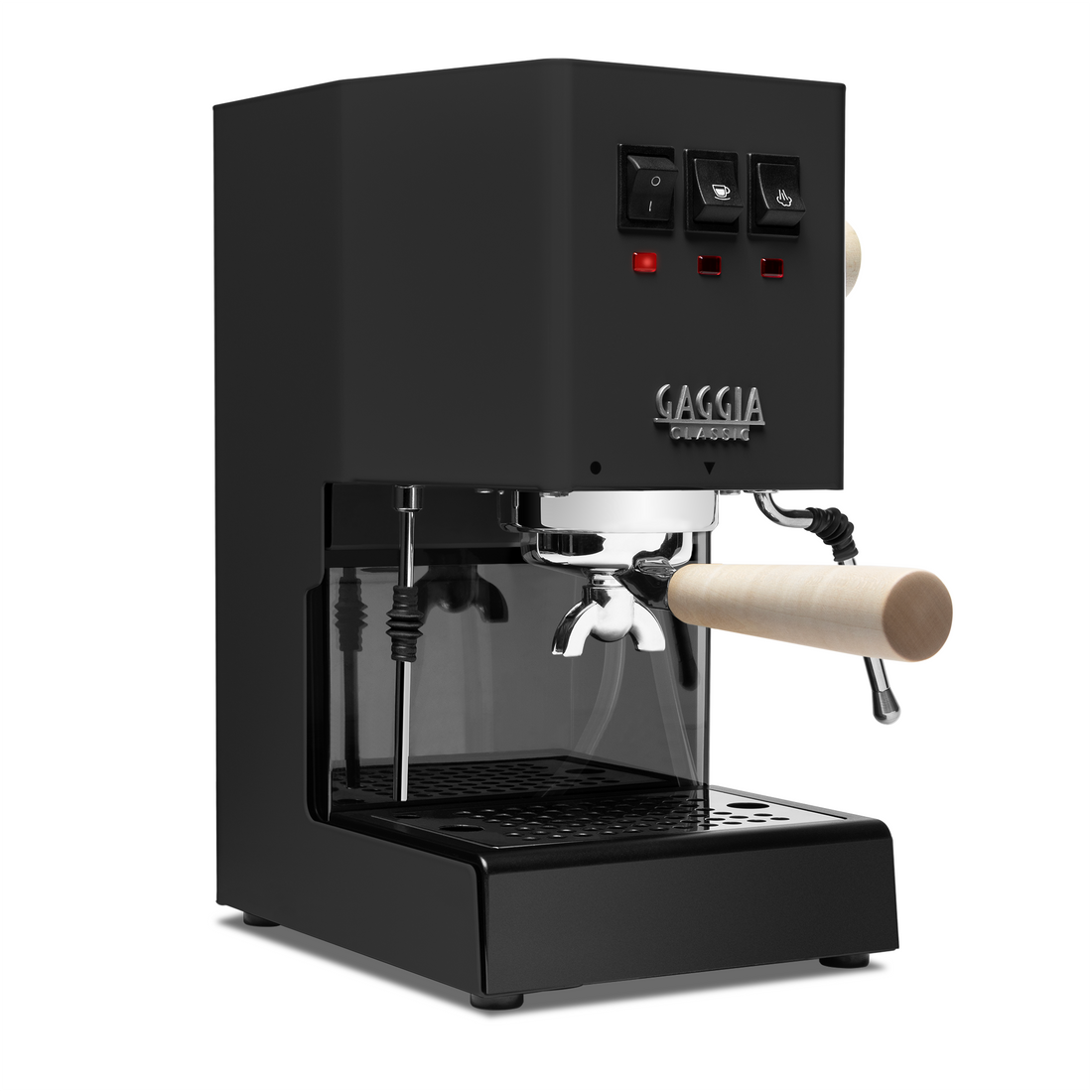 Gaggia Classic Pro E24 Thunder Black front angle maple || Thunder Black