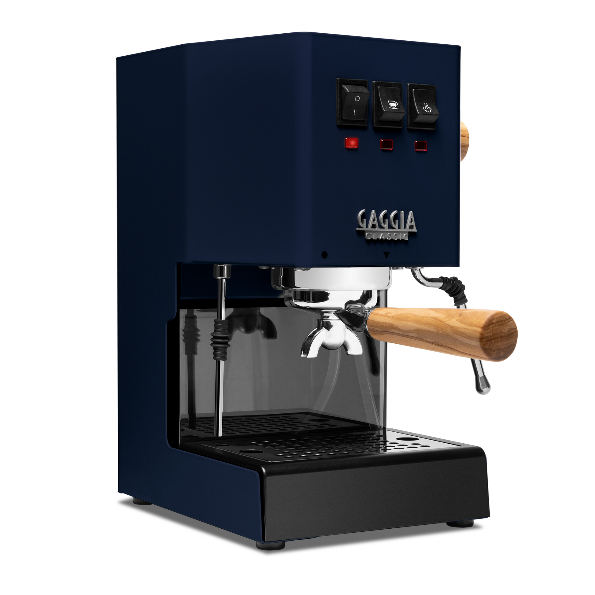 Gaggia Classic Pro E24 Classic Blue front angle with olive || Classic Blue