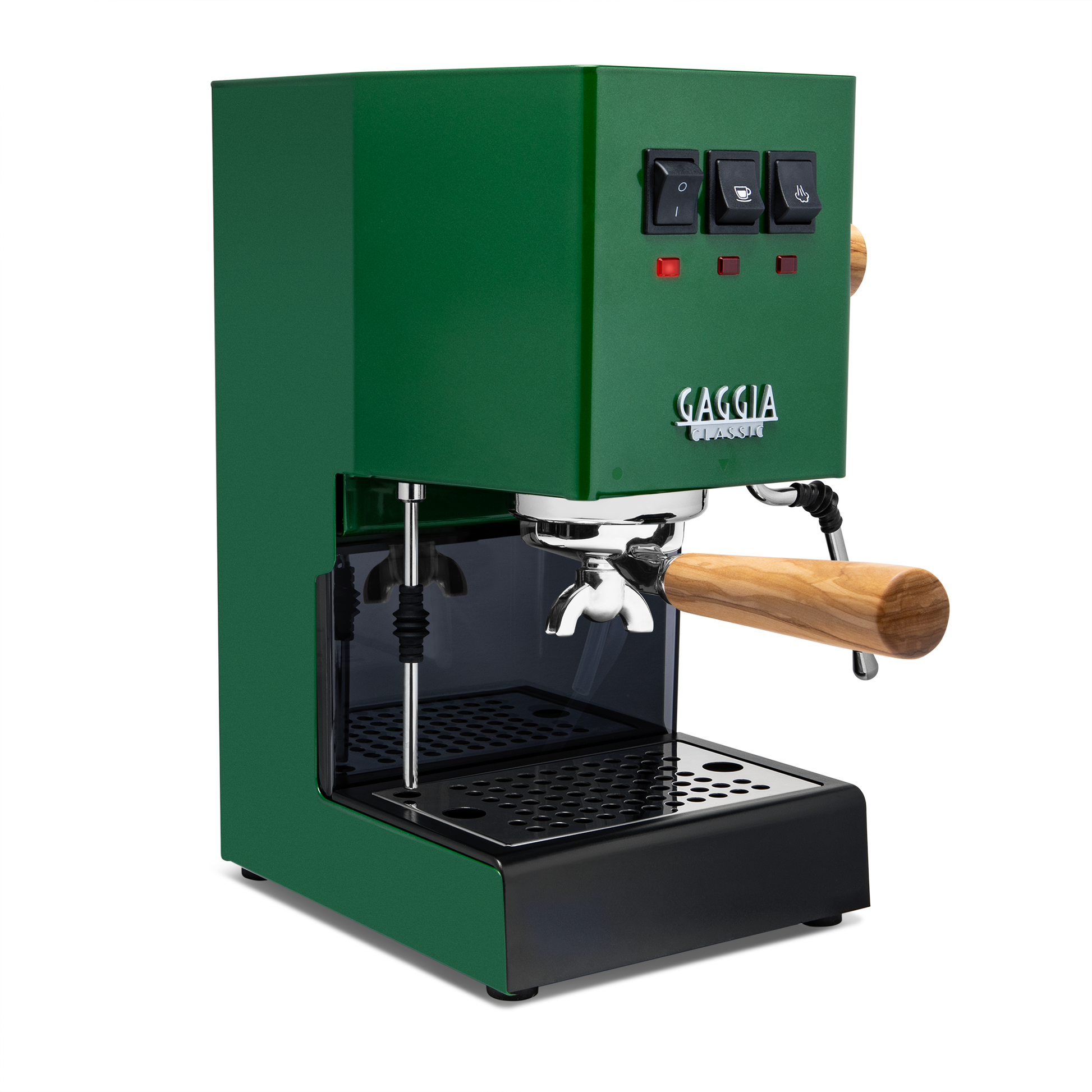 Gaggia Classic Pro E24 Jungle Green front angle with olive || Jungle Green