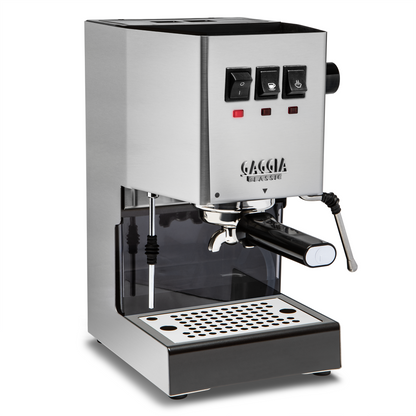 Gaggia Classic Pro E24 Stainless Steel Front Angle || Stainless Steel