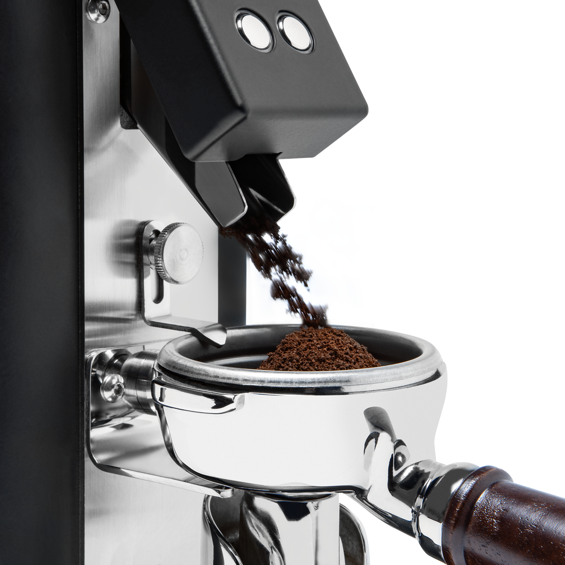 Profitec Twist A54 Espresso Grinder in Black Grinds Chute and Portafilter Hook