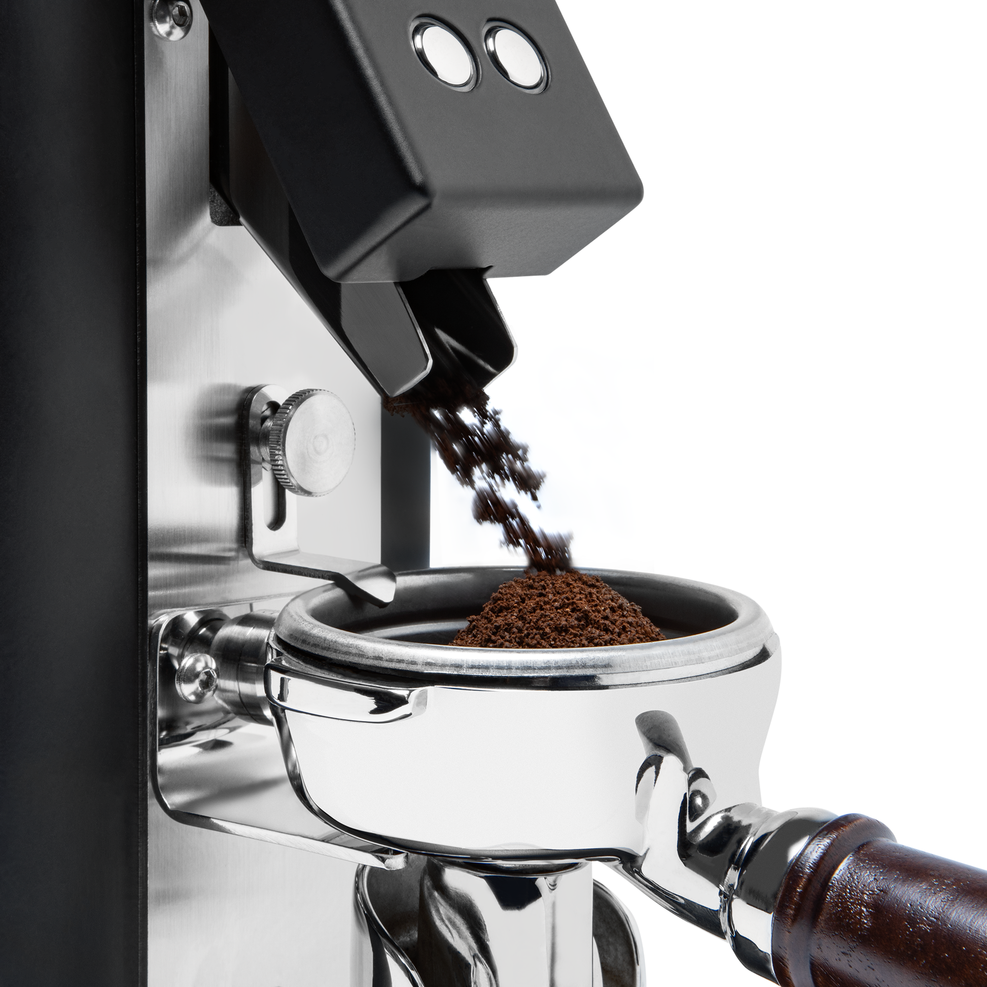 Profitec Twist A54 Espresso Grinder in Black Grinds Chute and Portafilter Hook