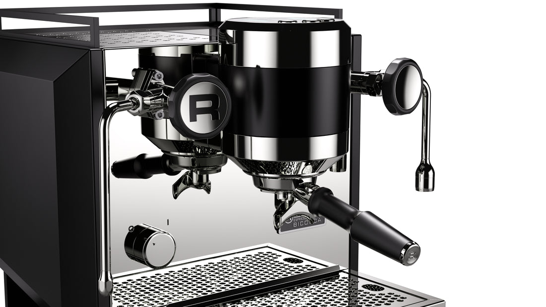 Rocket Espresso Bicocca Black Group Closeup Angled || Black