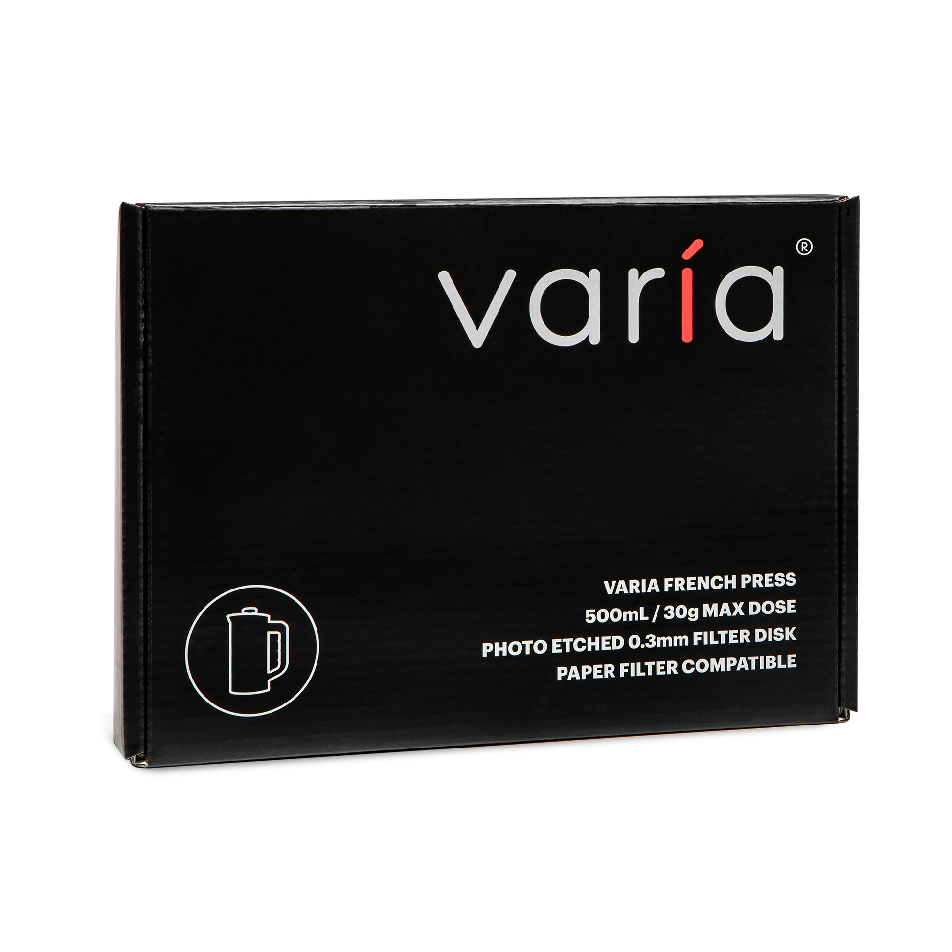 Varia Pro French Press in Black Exterior Packaging || Black