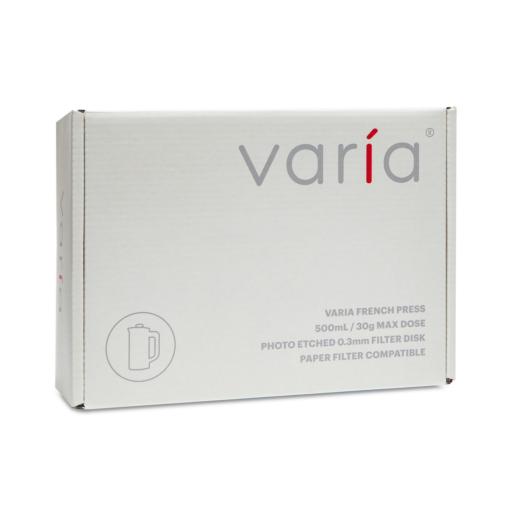 Varia Pro French Press in White Exterior Packaging || White