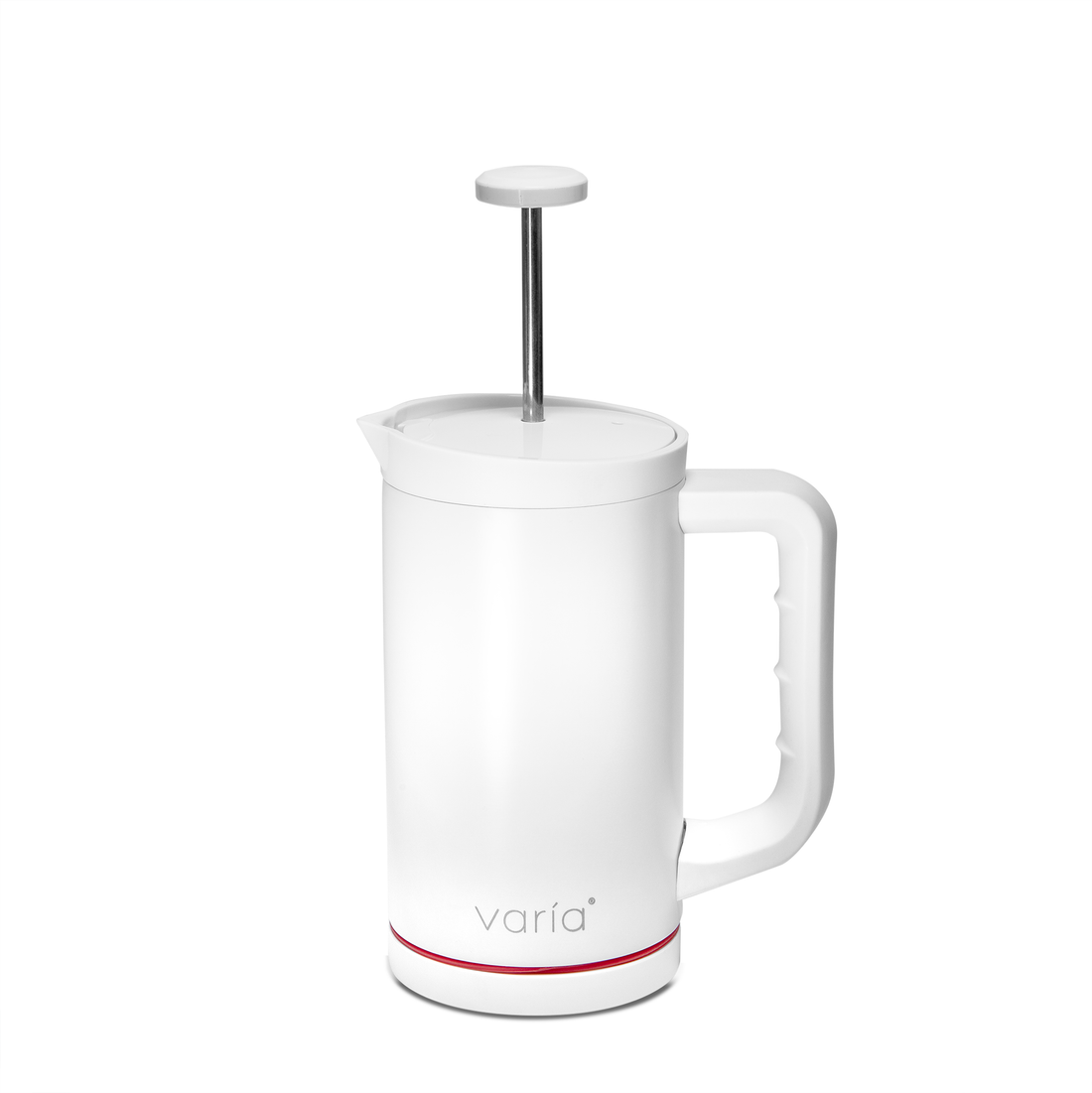 Varia Pro Brewer in White French Press Configuration Plunger Raised || White