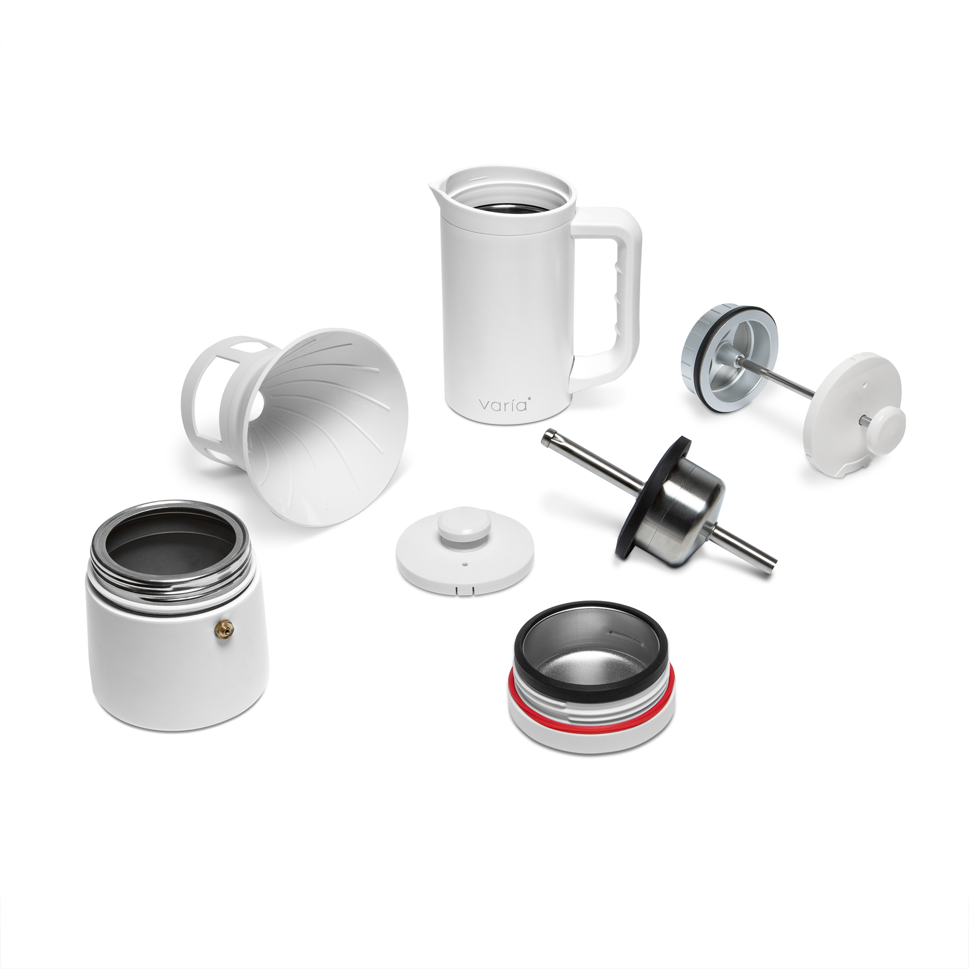 Varia Pro Brewer in White All Components Disassembled || White