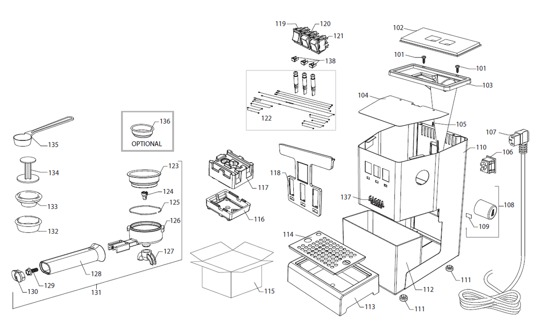 Gaggia Classic Pro Stainless Steel Part Diagram: EG1001-1