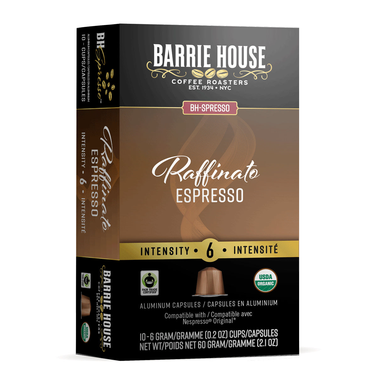 Barrie House Raffinato Fair Trade Organic Espresso Capsules 10ct Whole Latte Love 3007