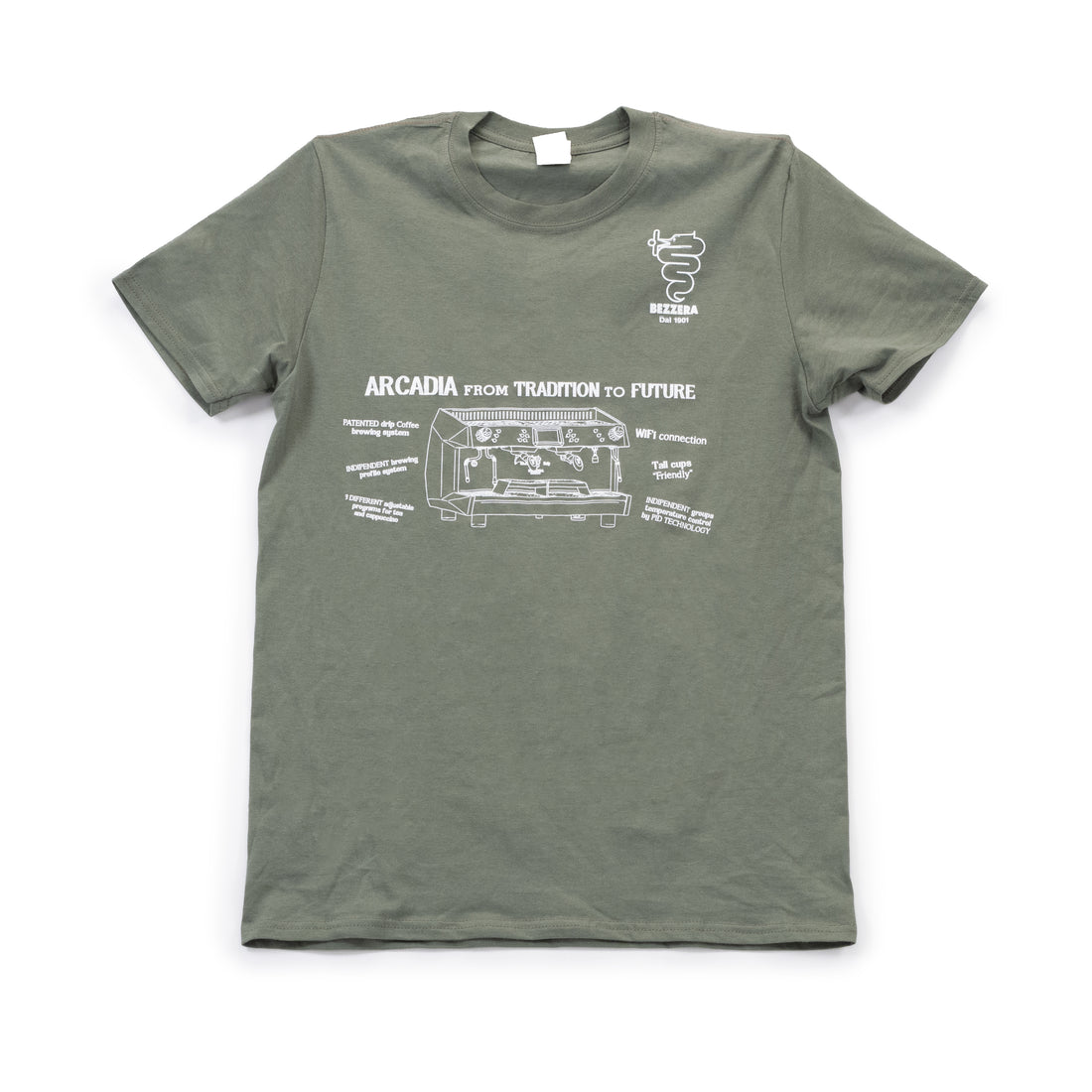 Bezzera Machine Drawing Green T-Shirt - Size S